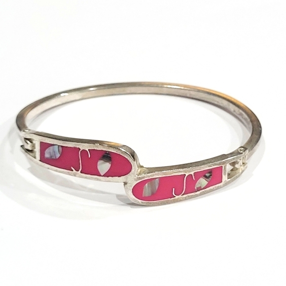 Taxco Jewelry - TAXCO MEXICO STERLING SILVER ABALONE SHELL INLAY BANGLE BRACELET